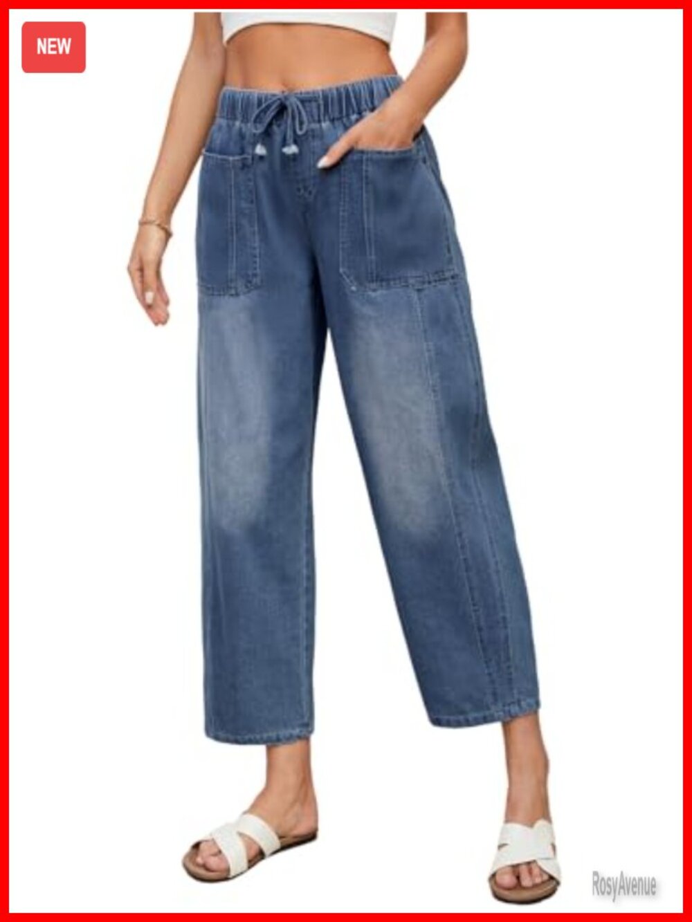 Women's High Waisted Wide Leg Baggy Capri Jeans Loose Fit Denim